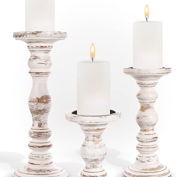 Large Candle Holders for Pillar Candles - Rustic Farmhouse Style Home Decor - Pe